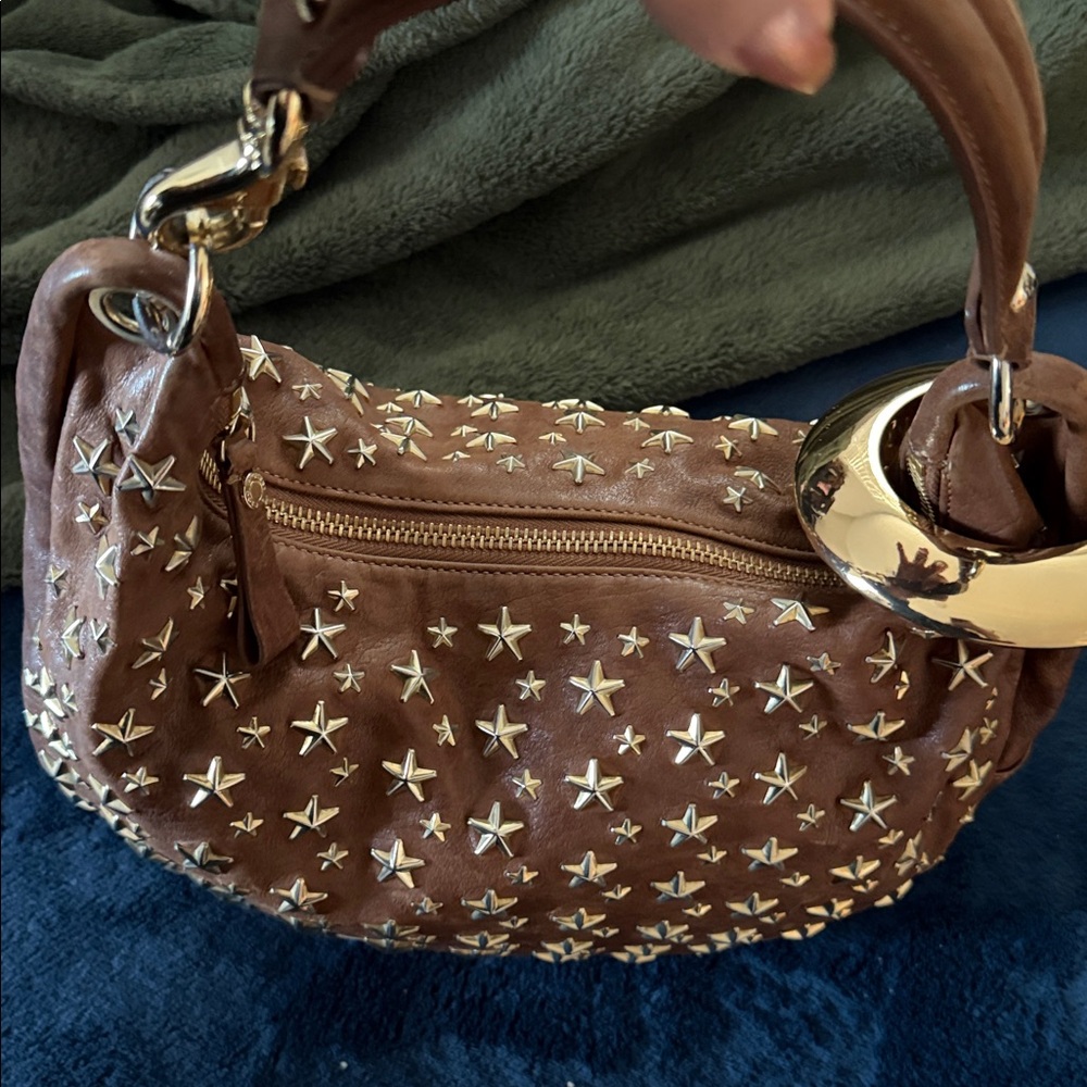 Jimmy Choo Star-Studded Brown Leather Shoulder Bag - Picture 4 of 14